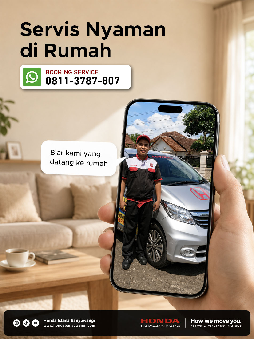 Layar ponsel menampilkan gambar mekanik Honda Istana Banyuwangi