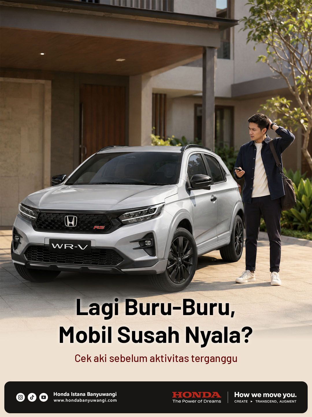 Seorang pria panik karena mobil tidak bisa dinyalakan