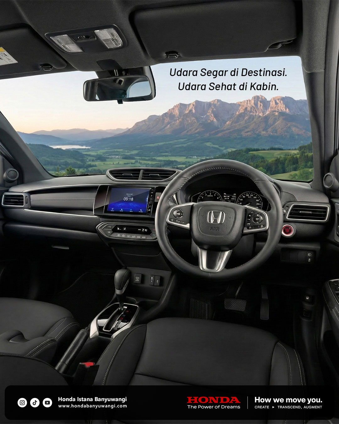 Kabin Honda BR-V dengan pemandangan pegunungan